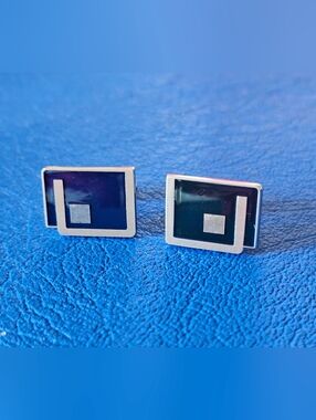 NEC Mismatch Enamel Square Cufflinks | Silver-Tone Geometric Mod Mens Accessory